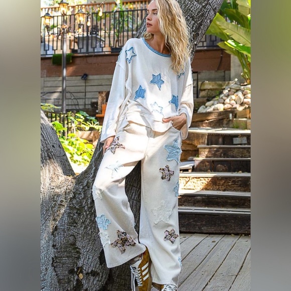 POL Cream OATMILK Star Patch Pants - Picture 9 of 9